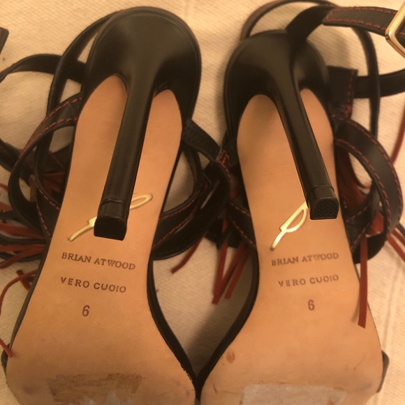 B Brian Atwood Leather Fringe Heel Sandals SZ 6 - Picture 4 of 5